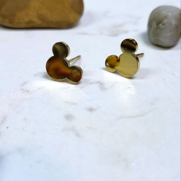 Stainless steel gold colour mickey mouse studs - Picture 2 of 5